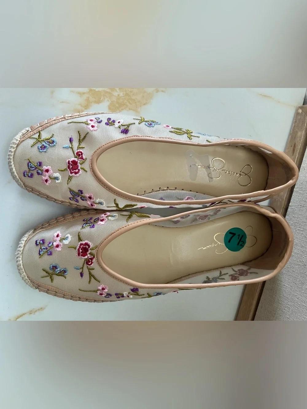 Jessica Simpson Beige Floral Embroidered Espadrille Flats